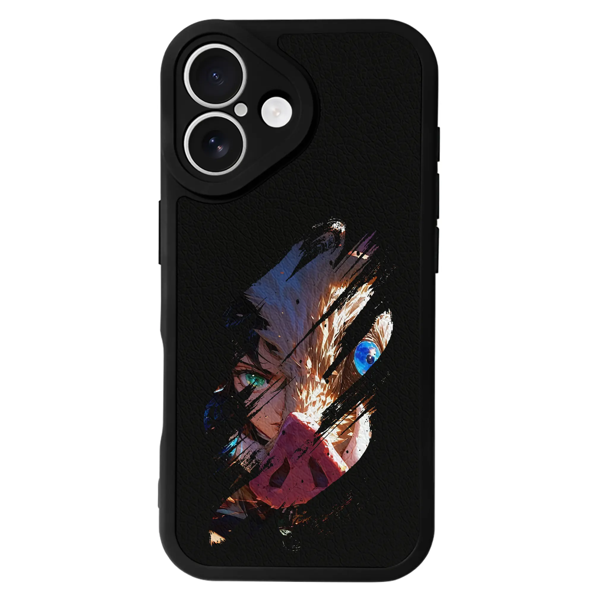 鬼滅の刃 グッズ,嘴平 伊之助 - IPhone 16シリーズ対応 ・ シリコンスマホケース ・ レザー調 ・ 高精度フィット ・ 耐衝撃 ・ ワイヤレス充電対応 ・ 精密カット